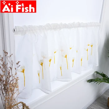 

Yellow Kapok Flower Tulle Curtain For Kitchen Half Drapes Rustic Wheat ear Curtain Short Entrance Short Panel Home Decor MY394-3