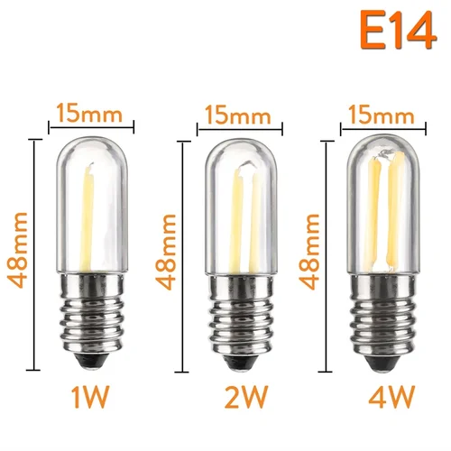 E12 E14 LED 전구 디밍 가능 110V 220V 냉장고 조명 4W 램프 필라멘트 COB 램프, 샹들리에 용 30W 할로겐 램프 교체 4