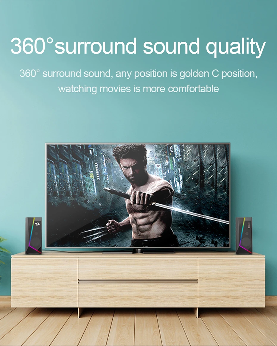 Redragon GS520 Anvil aux 3.5mm stereo surround music RGB speakers sound bar for computer 2.0 PC home notebook TV loudspeakers