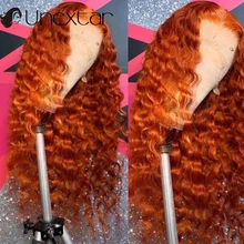Unextar-peruca de cabelo humano, cor ruiva, para a frente, ondulado, densidade de 180%, cor remy