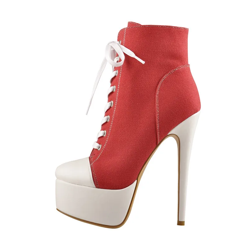 

Richealnana Women's Canvas Round Toe Platform Stiletto Ankle High Heels Lace Up Casual Sneaker Side Zipper Ankle Booties