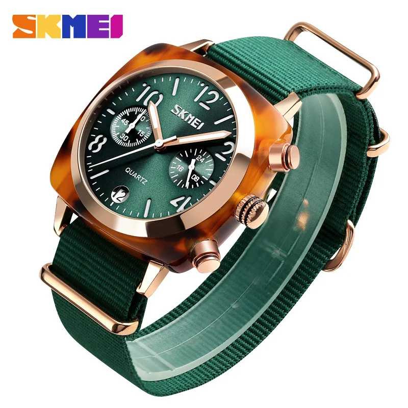 

Skmei Creative-Trend Couples Square Watch Nylon Tape Timing Calendar Fashion Quartz Watch