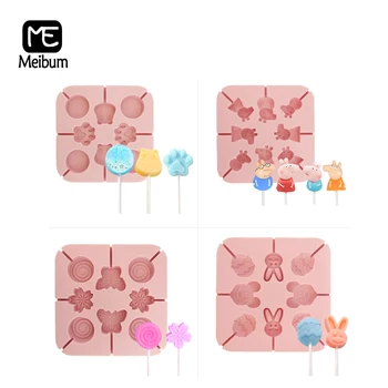 

4 Types Mold for Lollypops Pink Silicone Mold Cartoon Lollipop Chocolate Candy Mould Cake Decorating Pastry Baking