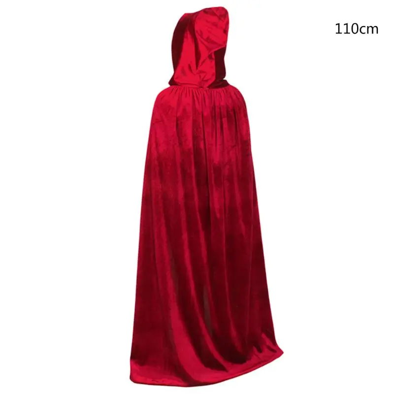 Детский утепленный бархатный плащ унисекс с капюшоном для взрослых; однотонный цвет; вечерние Плащ Вампира для Хэллоуина; сценический костюм для косплея