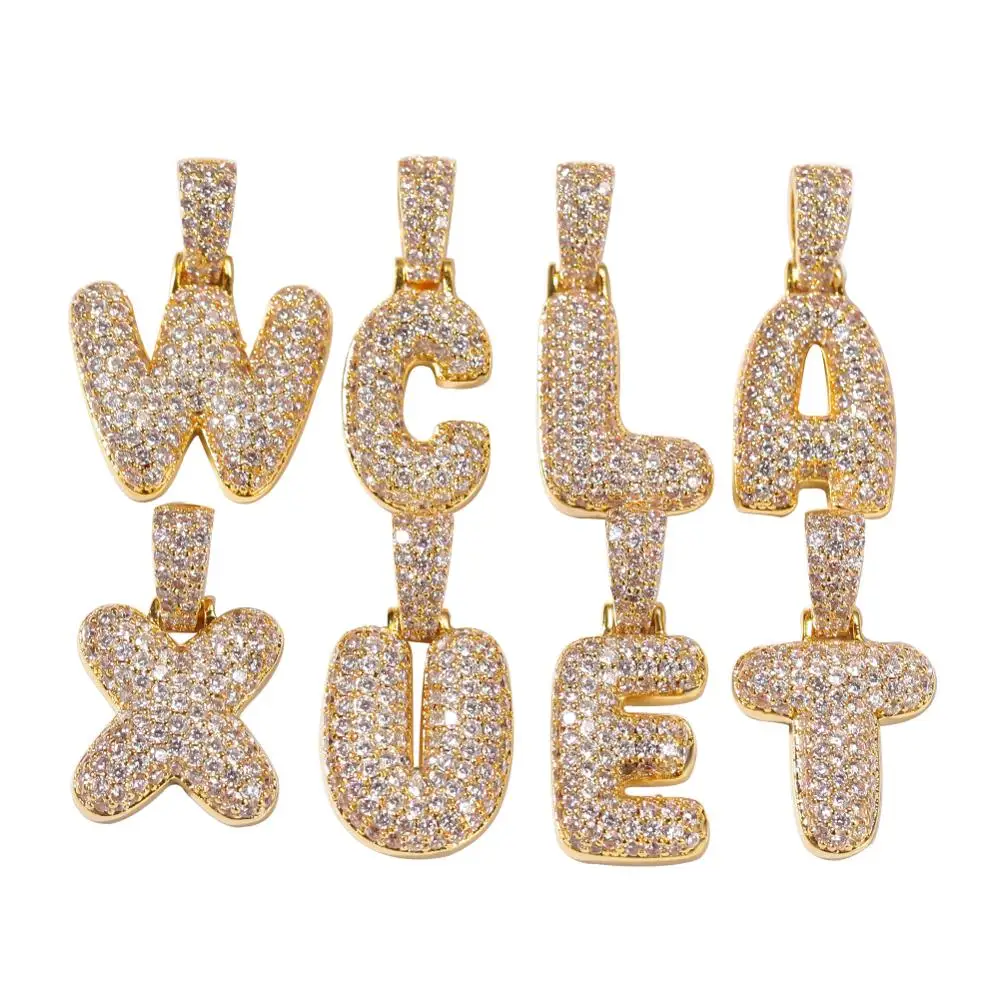 

Custom Name Plates Small Bubble Letters Necklaces & Pendant Charm Men Zircon Hip Hop Jewelry With 3 Mm Rope Chain