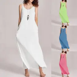 Для 2019 года, хит продаж, новое летнее женское однотонное платье Baitao, без рукавов, с бретельками, свободные карманы, Повседневное платье для