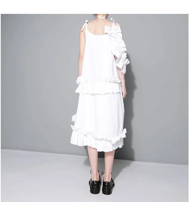 New Fashion Style Irregular Multi Layer Ruffles Sexy White Dress Fashion Nova Clothing