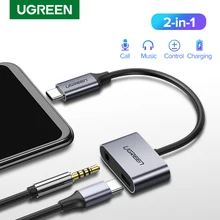 Adaptador usb c para entrada 3.5mm ugreen, conversor aux de fone de ouvido para huawei p20 pro xiaomi mi 6 8 9 se note