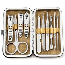 10 шт./компл. маникюрные инструменты для ногтей комплект ногтей машинка для стрижки волос, пинцет для выщипывания, Ножи маникюрные наборы с отделкой поверхности в стиле "каменная кожа чехол для ухода за ногтями Маникюрный