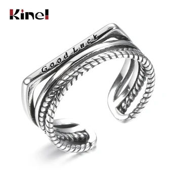 

Kinel Vintage Ring 100% Real 925 Sterling Silver Personality Good Luck Alphabet Open Wedding Rings for Women Jewelry Gifts