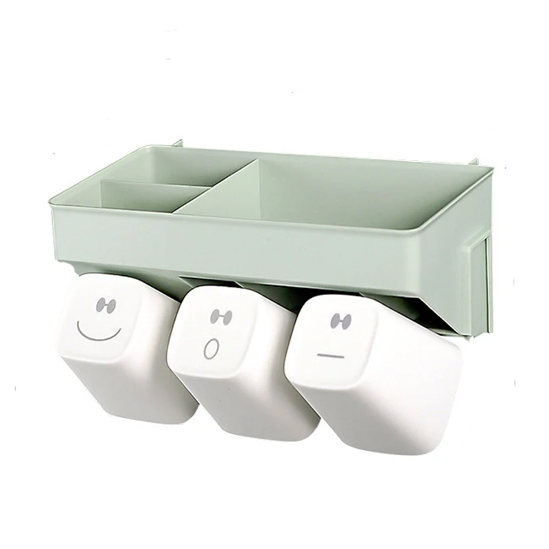  Couple Toothbrush Holder Home Family 2 3 4 Tooth Cups Cosmetics Organizer Punch-free Plastic Bathro