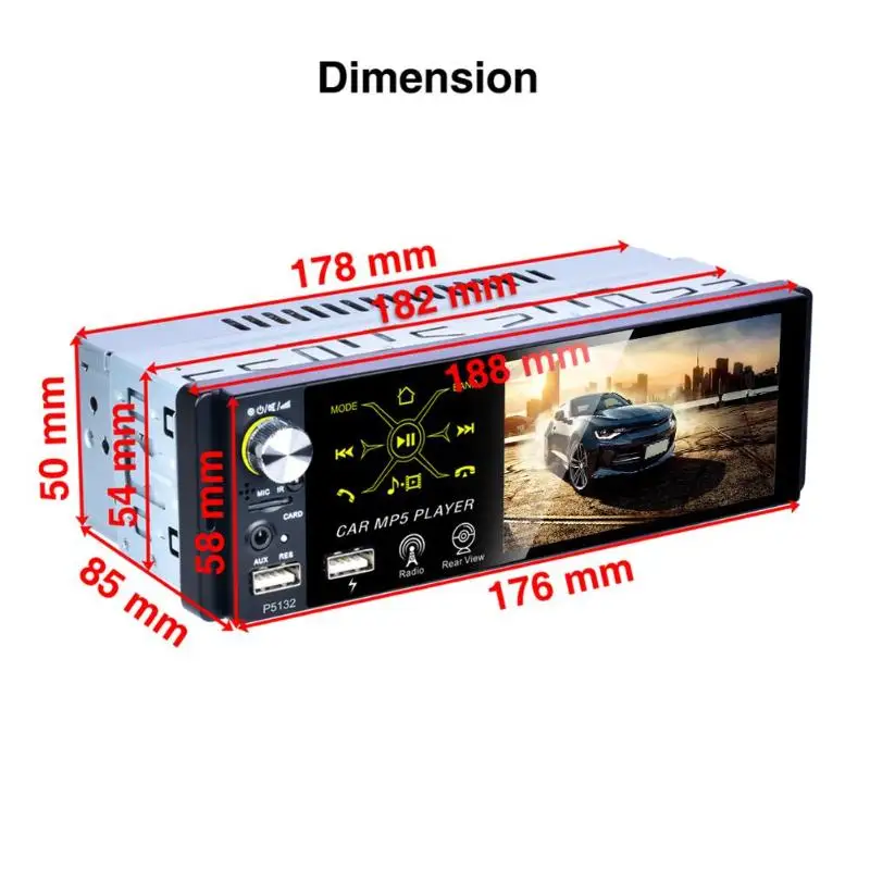 P5132 4,1 дюймов 1 Din сенсорный экран головное устройство BT AM FM RDS MP5 мультимедийный плеер Поддержка MP3/WMA/WAV/FLAC/APP воспроизведение звука