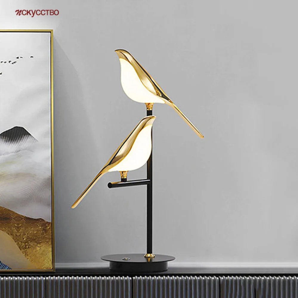 

Nordic Ins Modern Design Gold Bird Metal Acrylic Led Table Lamp For Bedroom Study Foyer Luxury Home Deco Reading Light Fixtures