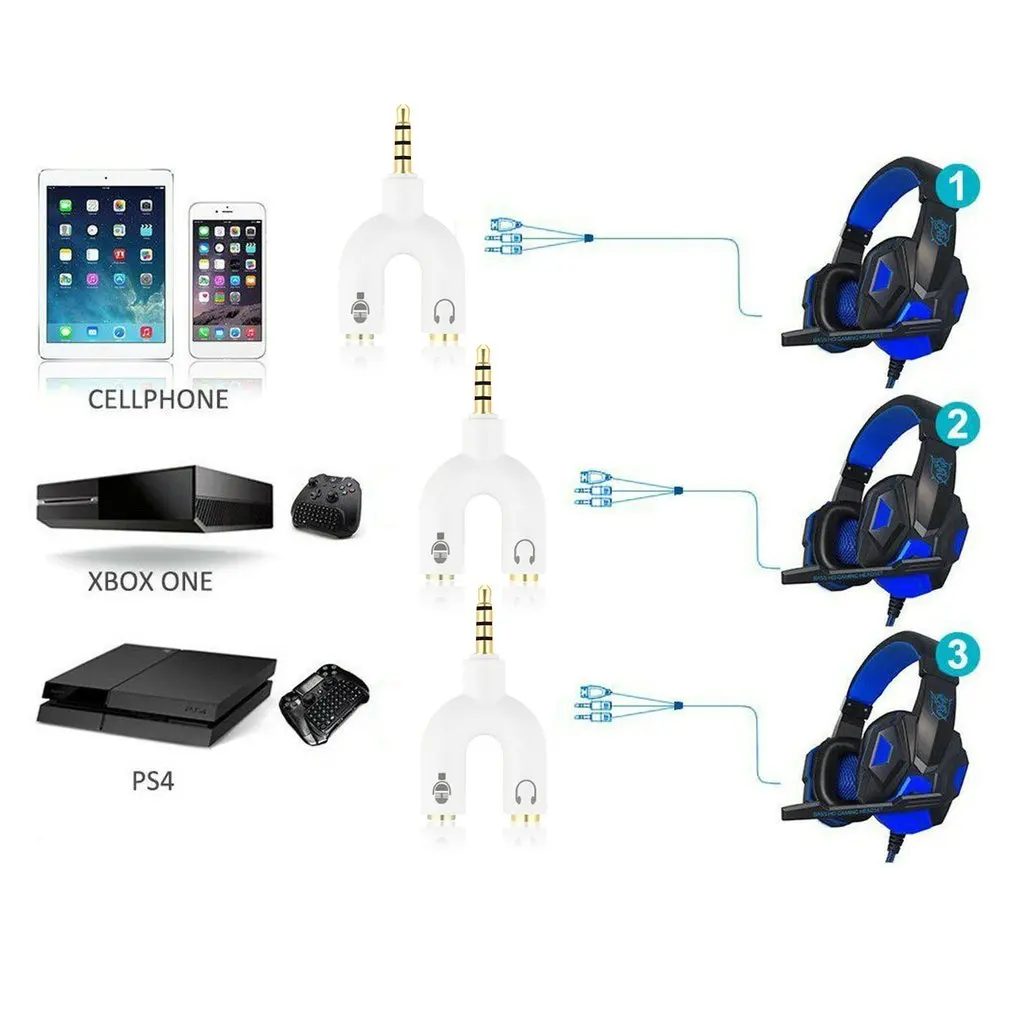 3,5 мм сплиттер стерео штекер u-образный стерео аудио микрофон и Разветвитель для наушников адаптеры для PS4 ПК ноутбук наушники