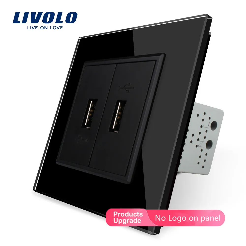 Panel de cristal blanco Livolo dos tomas USB/VL-C792U-11 toma de corriente/12/13/154 colores sin lo