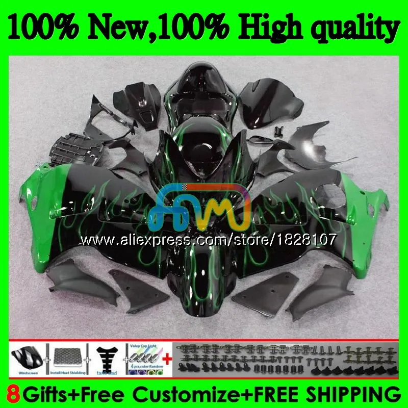 Корпус для SUZUKI Hayabusa GSXR 1300 GSXR1300 96 97 98 99 01 48BS. 65 зеленый пламя GSXR-1300 1996 1997 1998 1999 2000 2001 обтекатель