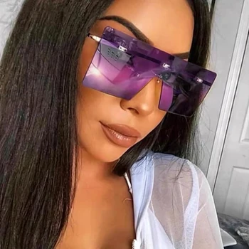 

2019 oversized women's sunglasses Square mirror Rimless men's glasses Vintage Brand Flat Top Big Gradient Shades Oculos De Sol