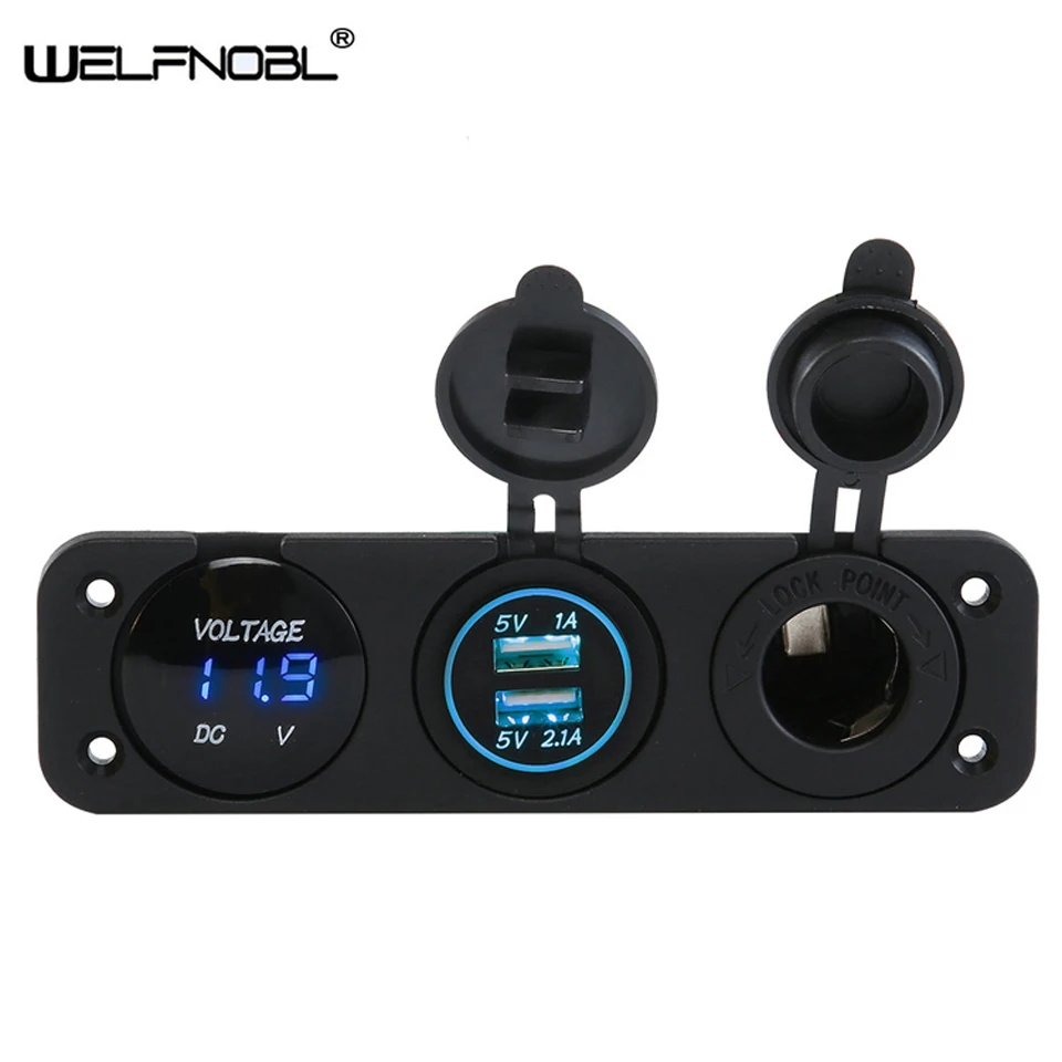

3.1A 5V USB Power Car Charger Domed Dot Light Voltmeter On Off Rocker Switch