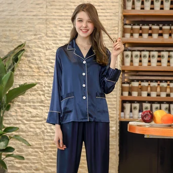 

New Silk Pajamas Ladies Spring Long-sleeved Trousers Home Service Suit Sleeve Length(cm) Sexually Suggestive Fabric Type Season