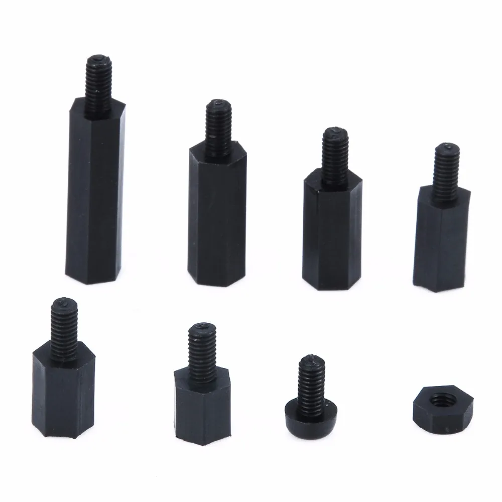 

180pcs/Set Black M3 Nylon Hex Spacers Male-Female Screw Nut Stand-off Kit With Plastic Box For PC Board Mayitr