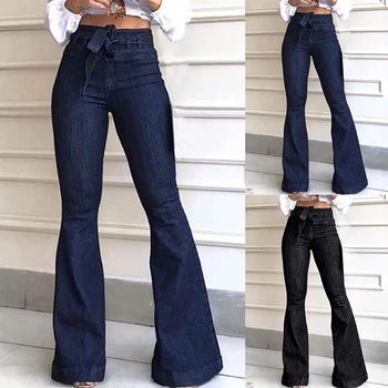 

Fashion Slim Women High Waist Bandage Wide Leg Denim Jeans 2020 New Women Spring Summer Jeans Ladies Stretch Fare Long Pants