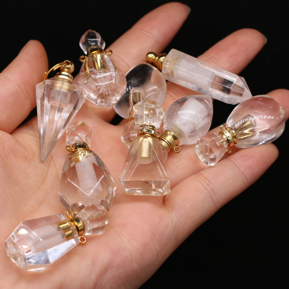 2021 New Style Natural Stone Perfume Bottle Pendant Irregular White Quartz For Jewelry Making DIY Necklace Accessory | Украшения и