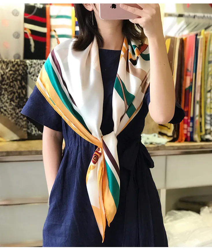 

Horse Scarf 12m/m Satin Silk Scarves Hand Roll-hemmed Square Large Shawls Lady Wraps 110*110cm