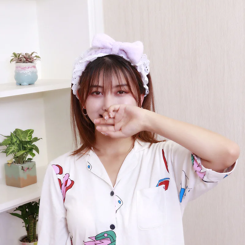 Корейский стиль, стиль, кружевной бант, повязка для волос, маска для мытья лица, нанесение больших ободков, повязка на голову, милые свежие ленты для волос