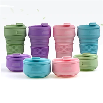 

40 pcs Folding Silicone Cup with Lid Portable Telescopic Drinking Mug Collapsible Travel Cup For Hiking Camping Picnic Wholesale