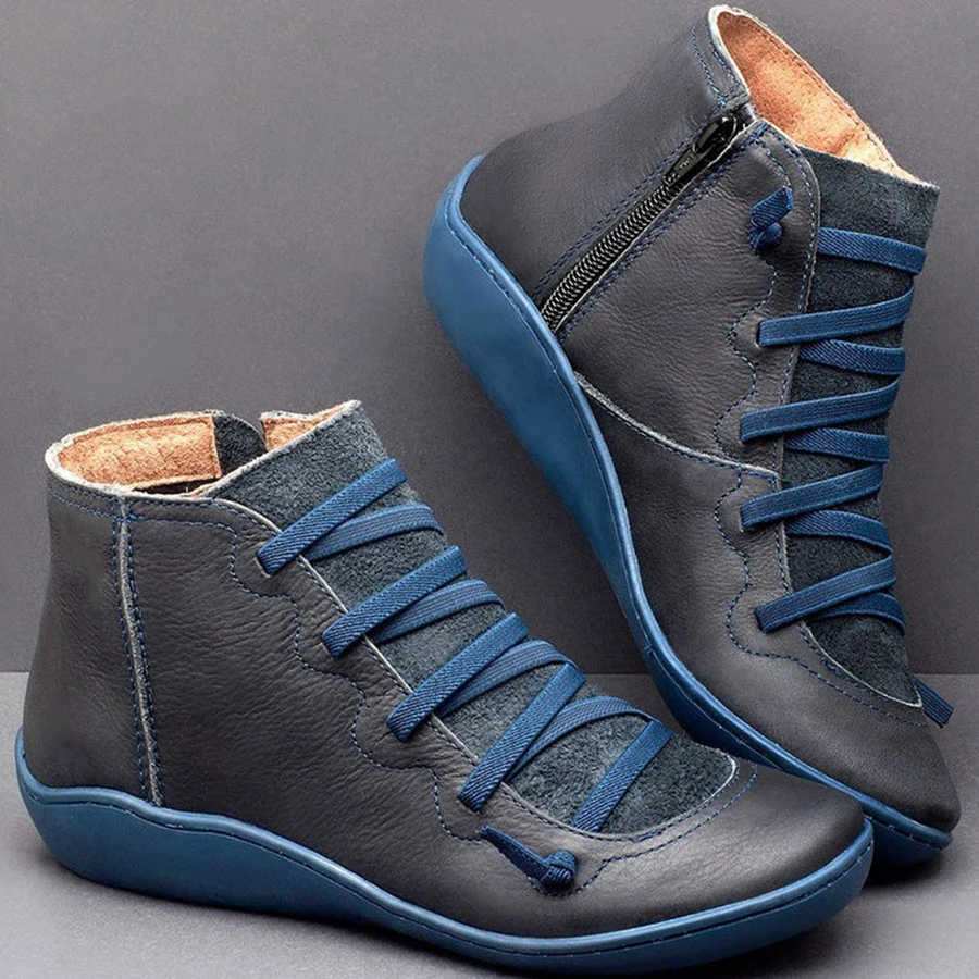 

Women's PU Leather Ankle Boots Women Autumn Winter Cross Strappy Vintage Women Punk Boots Flat Ladies Shoes Woman Botas Mujer