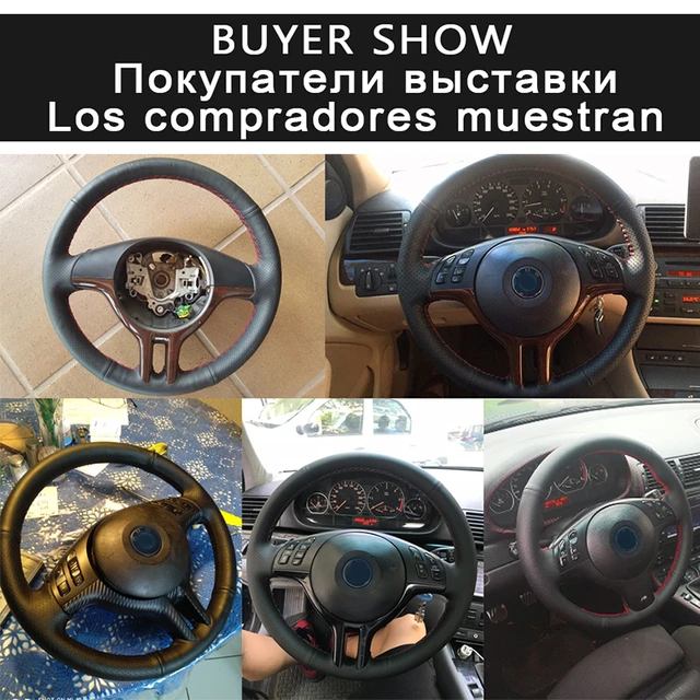 Funda personalizada para volante de coche, accesorio para BMW E46 318i 325i  E39 E53 X5, trenza de cuero de gamuza negra, bricolaje - AliExpress