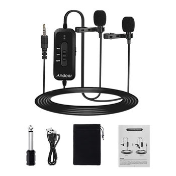 

Clip-on Lavalier Microphone with Omni-directional Dual Mic 3.5mm Plug with 6.5mm Audio Adapter for Smartphones Camera Recording