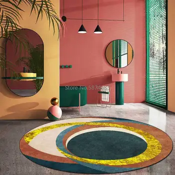 

Fashion Modern Nordic Green Gold Orange Abstract Circle Living Room Bedroom Non-slip Mat Carpet