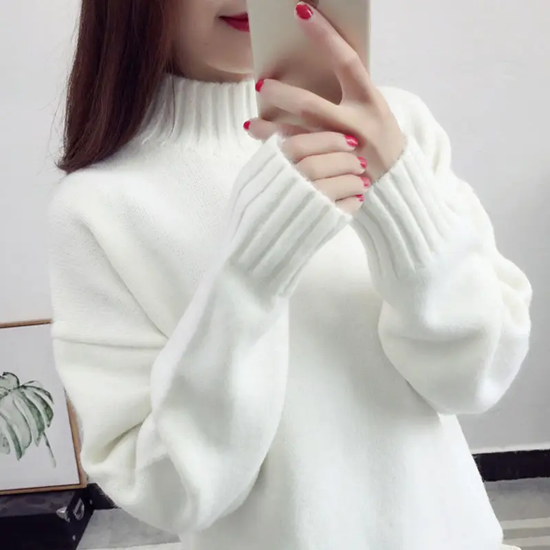 

2019 Women Sweater Turtleneck Knit Loose Basic Sweater White Casual Bat Sleeve Pullovers Oversize Winter Clothes Pull Femme