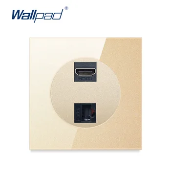 

Wallpad HDMI DATA CAT6 Network Ethernet For Data Transmission Wall Power Socket Outlet Gold Crystal Glass Panel