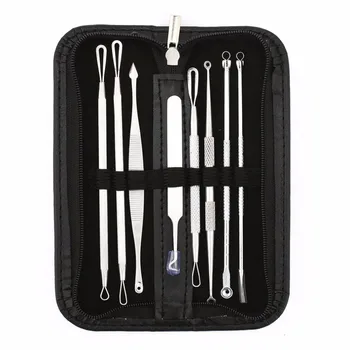 

8 Pcs Blackhead Remover Tool Kit Pimple Acne Clip Needle Face Care Comedone Blemish Blackhead Extractor Tool with Leather Case