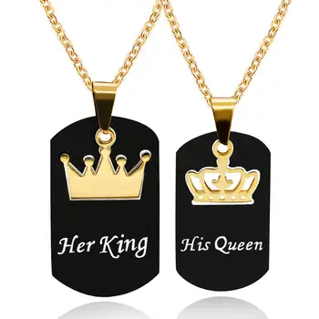

Black Stainless Steel His Queen and Her King Pendant Necklace for Couples Men Women Anniversary Gift Y532