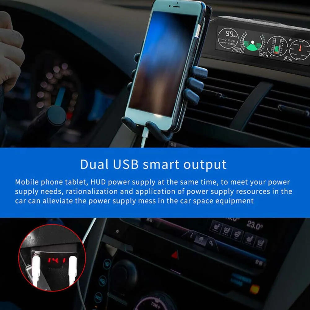 Автомобильное зарядное устройство OBD с 2 USB портами и светодиодным дисплеем 12/24