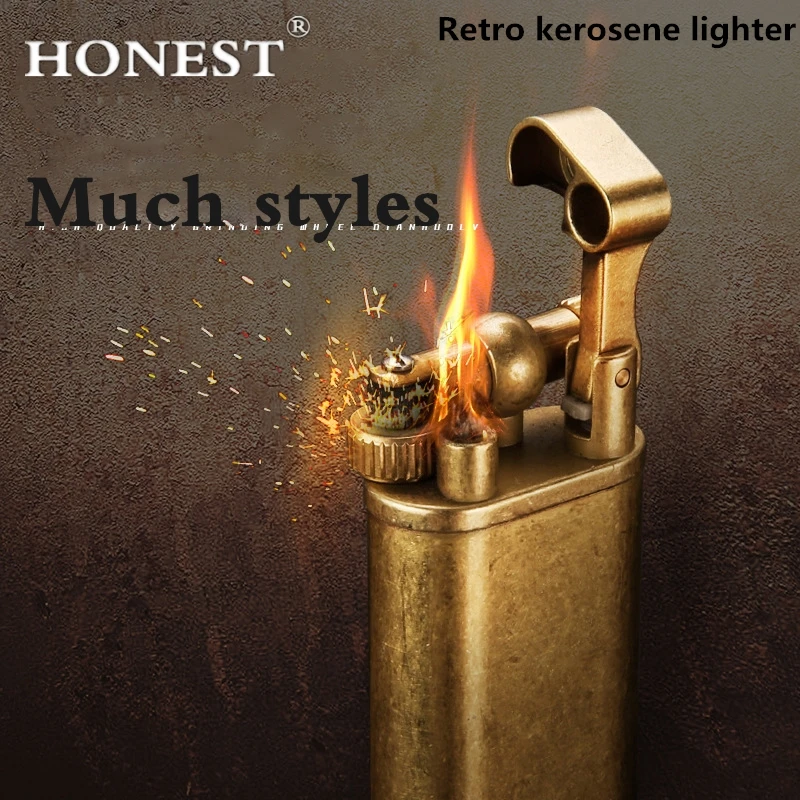 Honest Copper Cigarette Lighter Gasoline Vintage Kerosene For oil Lighter Grinding Wheels Fire Lighter Retro Windproof Lighter