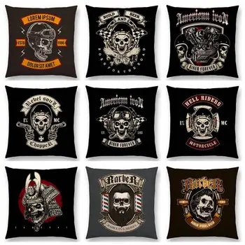 

Cool Skull Head Rock Punk Death Fallen Demon Taboo Magic Mystery Samurai Cowboy Biker Colorful Cushion Cover Sofa Pillow Case