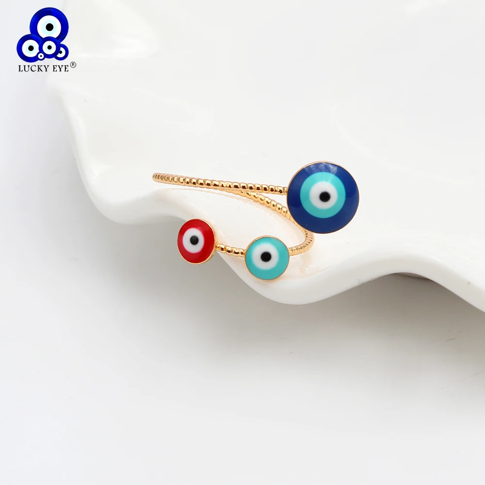 Женское Обручальное Кольцо Lucky Eye кольцо золотого цвета с красным и синим глазом