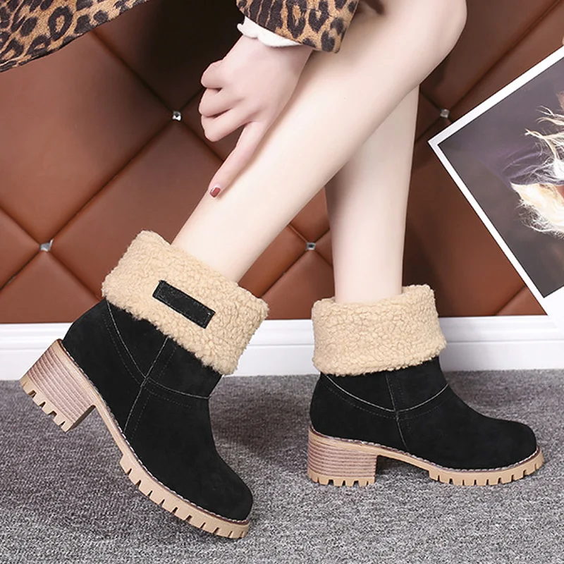 

2019 High Heels Snow Boots Women Winter Shoes Warm Plush for Cold Winter Female Footwear Women Ankle Boots Plus Size 42 A1751