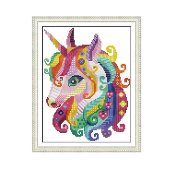 

Unicorn cross stitch pattern printed canvas Colorful art cartoon embroidery kits fabric counted needlework embroidery home decor
