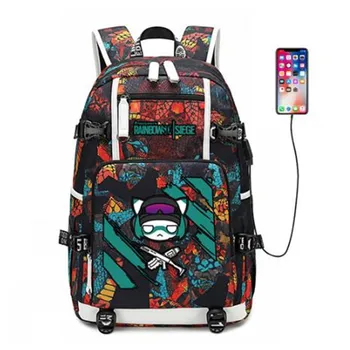 

Rainbow Steam Game Backpack USB Port Rucksack Bag Snake Pattern Teenager Student BookBags travel Shoulder Laptop Bag