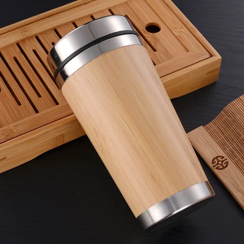 

450ml Bamboo Coffee Mug Stainless Steel Coffee Travel Mug With Lid Leak-Proof Insulated Coffee Reusable Cup Tea Mugs