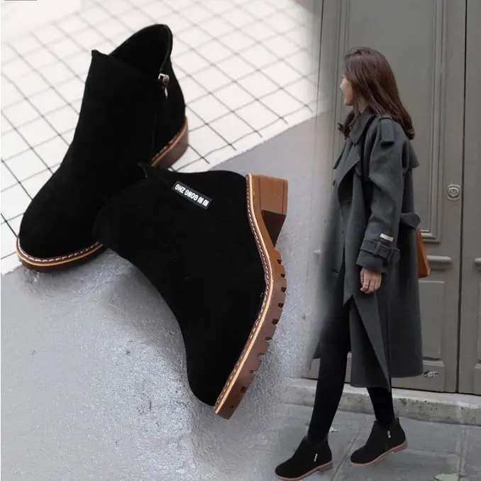 Winter boots women sneakers square heel casual shoes woman 2019 fashion side zipper solid adult women ankle boots women shoes (3)