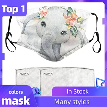 

Elephant Printting 1 Pc Face Mask With 2 Pcs Filters Dustproof Windproof Foggy Haze Unisex Face Sheild Facemask Mascherina