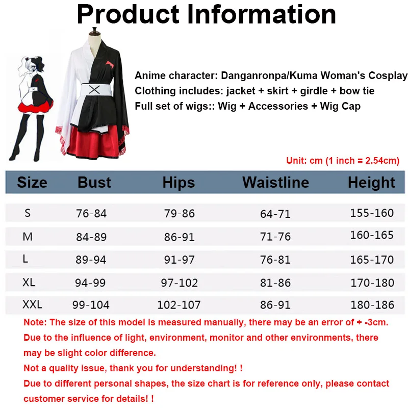 Monokuma Cosplay Wig Danganronpa Woman's Cosplay Costume Kuma Jacket Skirt Suit Halloween Girl Anime Costume0 (14)