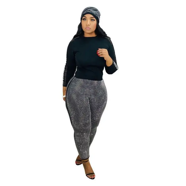 

Winter Women's set long sleeve Striped Print T-Shirt pencil pants suit two piece set sporty overalls tracksuit sweatsuit