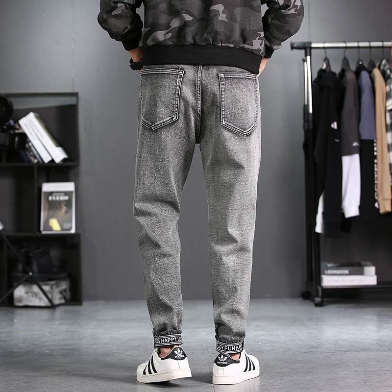 New Men Ripped patch Stretch Slim Fit Jeans Streetwear man Cotton distressed Casual grayJoggers Denim trousers Plus Size 48
